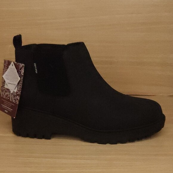 Muk Luks New Black Wedge Heel Lug Sole Ankle Boots 9 - Picture 1 of 7